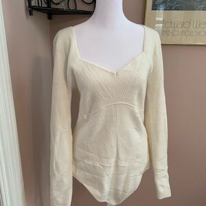 Abercrombie & Fitch Women's V-Neck Cream bodysuit Scandi Girl Neutral Knits